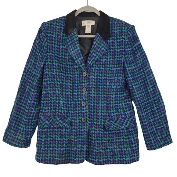 Vintage Kim Rogers Blazer Women's 10 Houndstooth Jacket Button Down Pockets - Picture 1 of 10